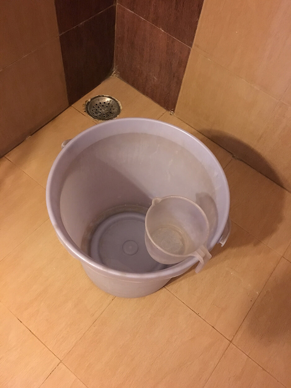 Wash bucket for my own bathing pleasure in the hotel shower